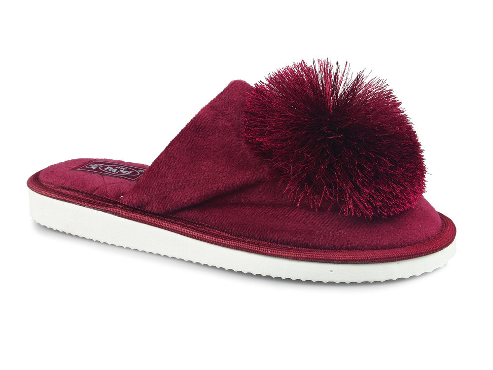 Kapcie domowe PAMI dzg z pomponem Bordowe