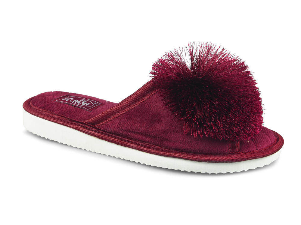 Kapcie domowe PAMI dog z pomponem Bordowe
